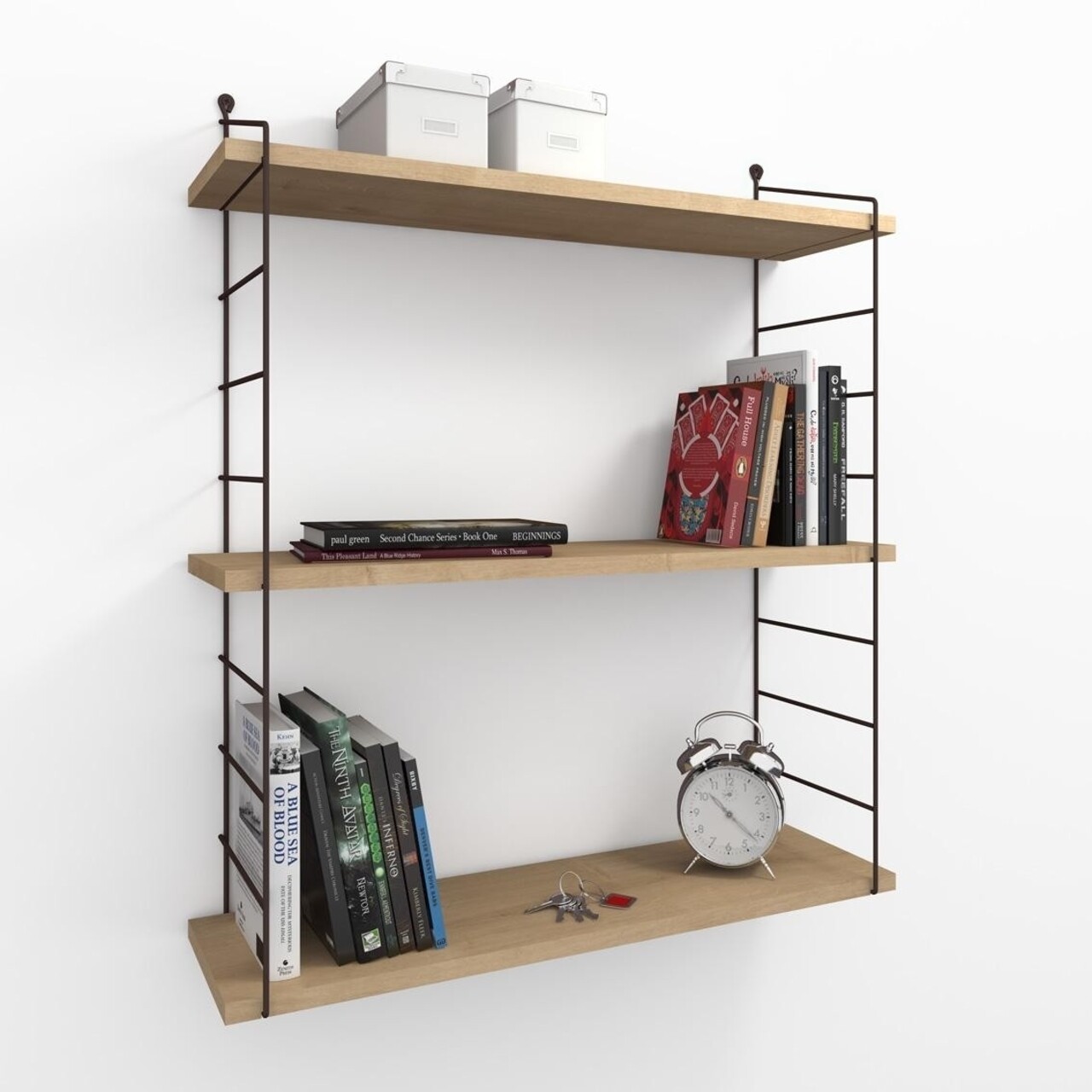 Raft pentru perete Armoni, Decormet, 3 nivele, 72x20x85 cm, bej/negru - imagine 4